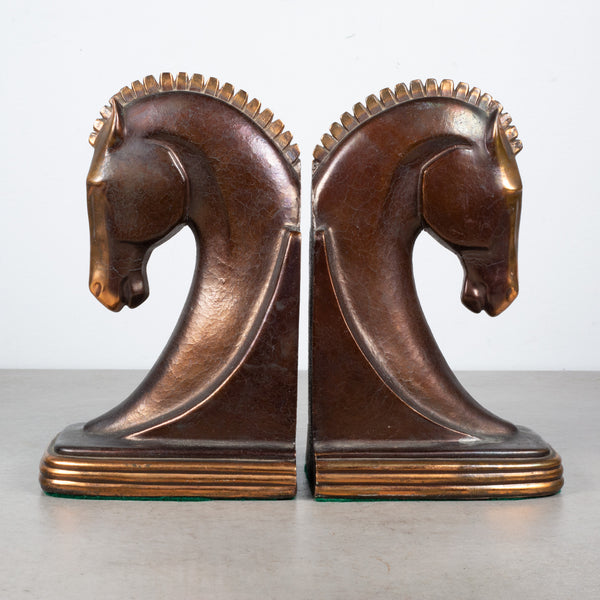 Bronze and Copper Plated Machine Age Trojan Horse Bookends by Dodge Inc. c.1930