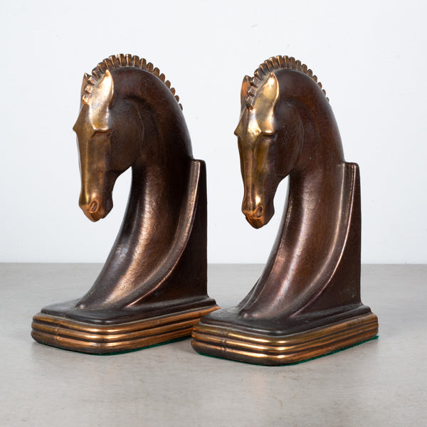 Bronze and Copper Plated Machine Age Trojan Horse Bookends by Dodge Inc. c.1930