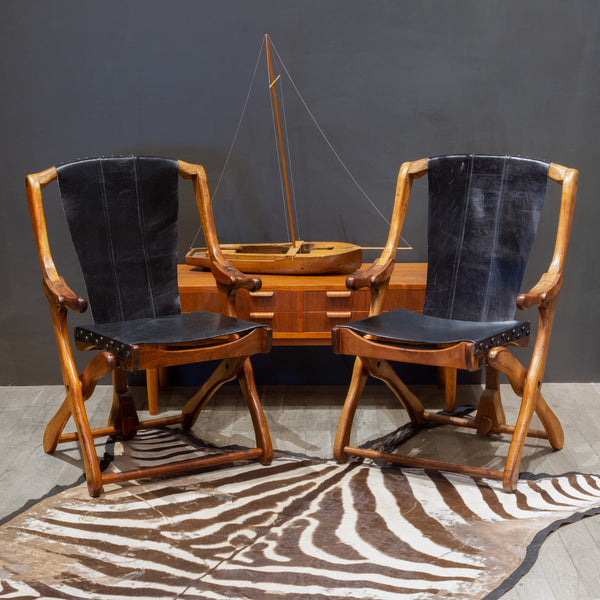 Mid-century Don Shoemaker Rosewood and Leather Folding Lounge Chairs, Mexico c.1960-Price per chair