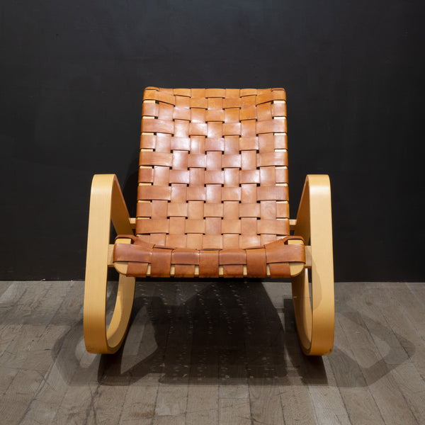 Vintage "Dondolo" Bentwood and Woven Leather Rocking Chair for Crassevig c.1970