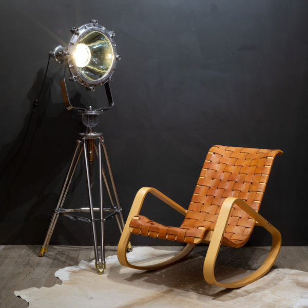 Vintage "Dondolo" Bentwood and Woven Leather Rocking Chair for Crassevig c.1970
