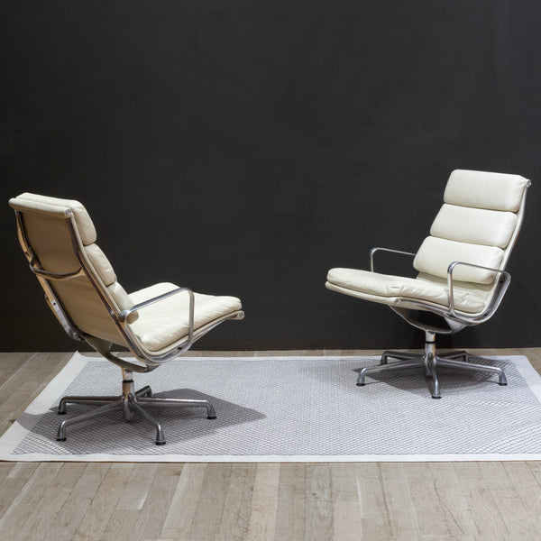 Eames Soft Pad Lounge Chairs in Ivory Leather by Herman Miller