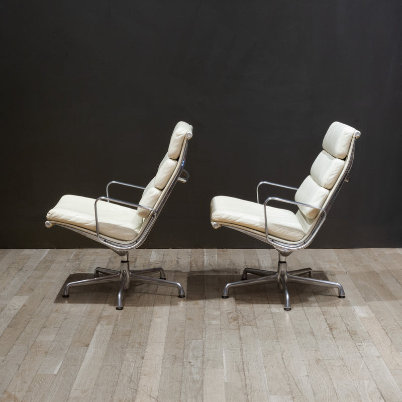 Eames Soft Pad Lounge Chairs in Ivory Leather by Herman Miller