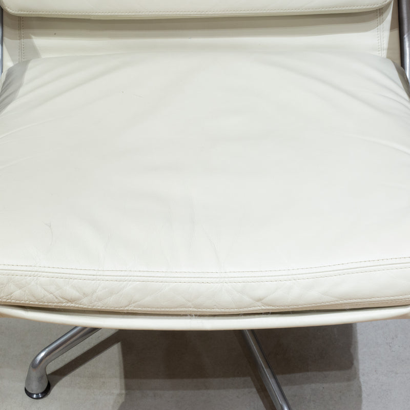 Eames Soft Pad Lounge Chairs in Ivory Leather by Herman Miller