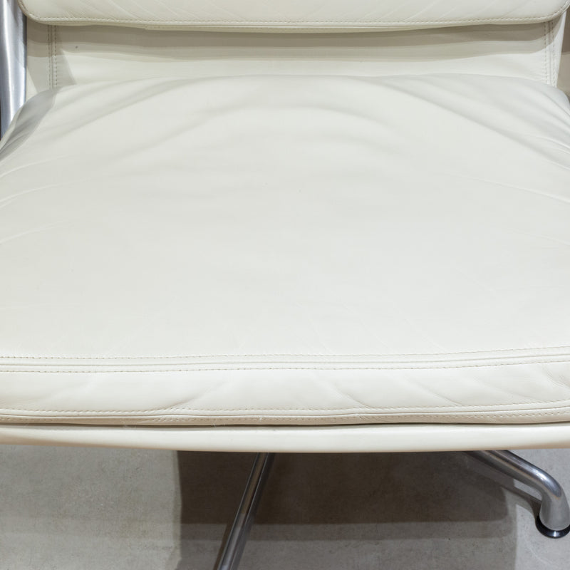 Eames Soft Pad Lounge Chairs in Ivory Leather by Herman Miller