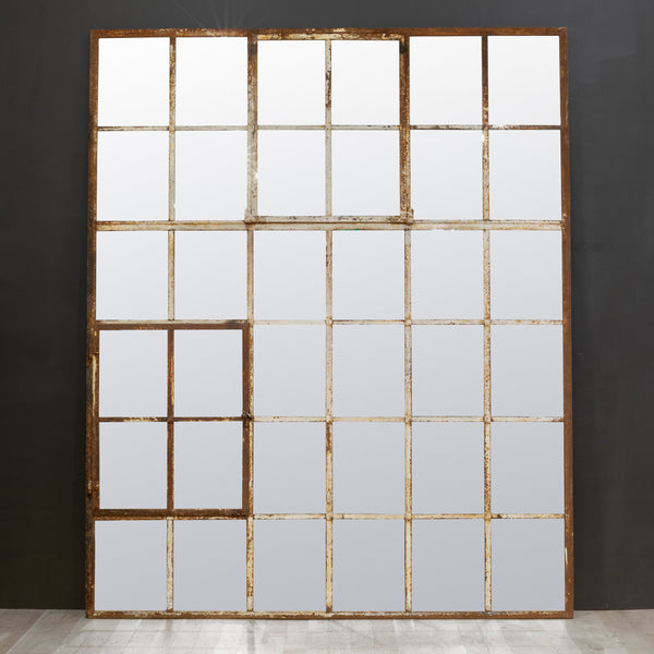 Cast Iron Europeon Factory Window Pane Mirror c.1910-1940