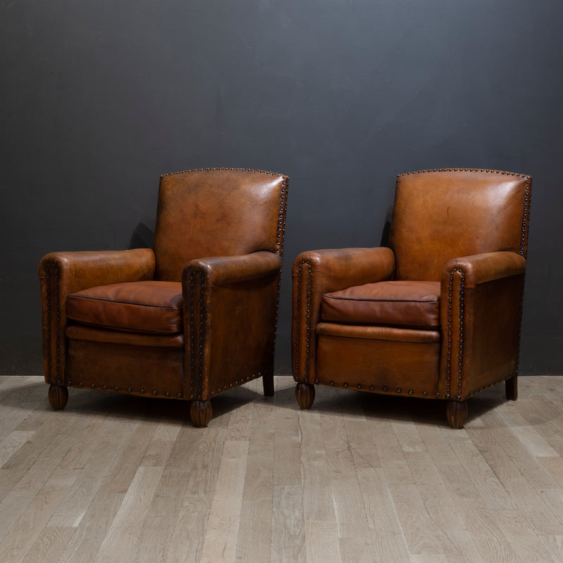 Pair of French Leather Club Chairs c.1930