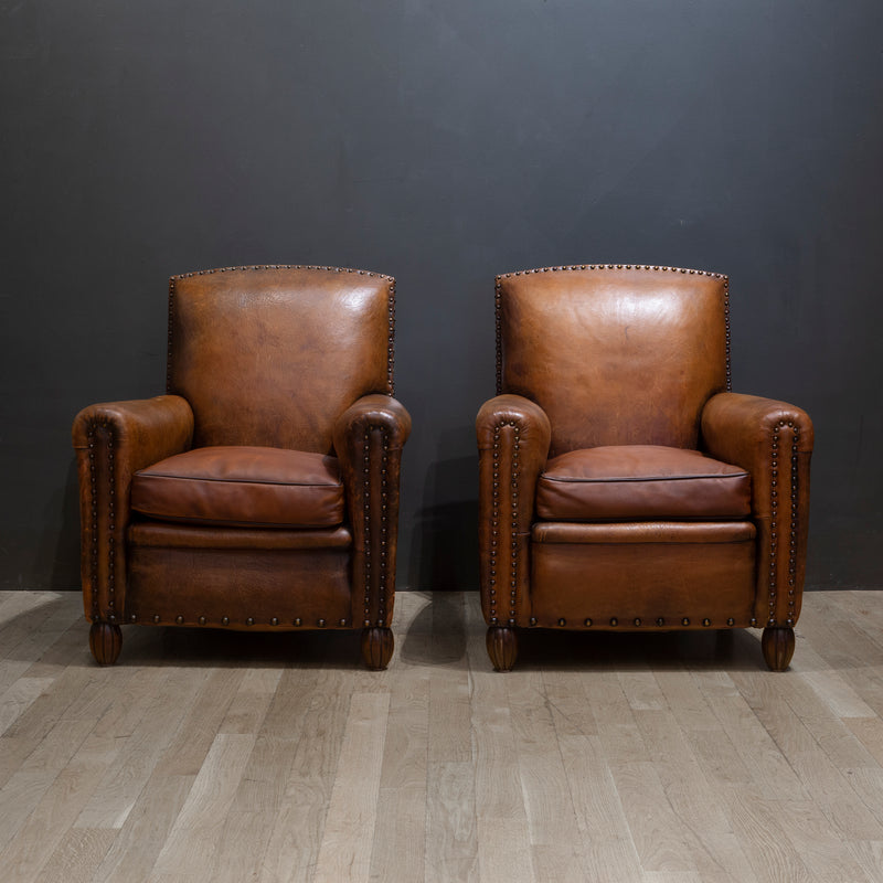 Pair of French Leather Club Chairs c.1930