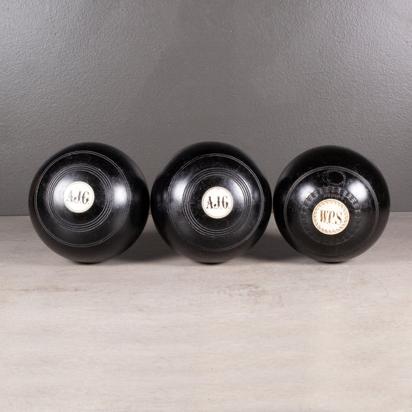 Antique Monogrammed Bone Inlaid English Lawn Balls c.1900