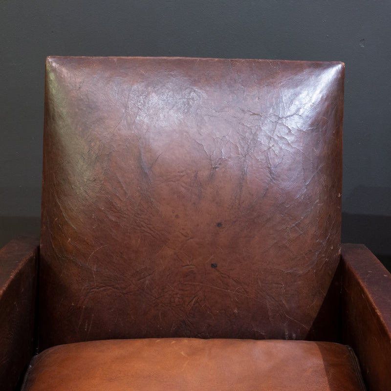 Pair of French Square Back Leather Club Chairs c.1940