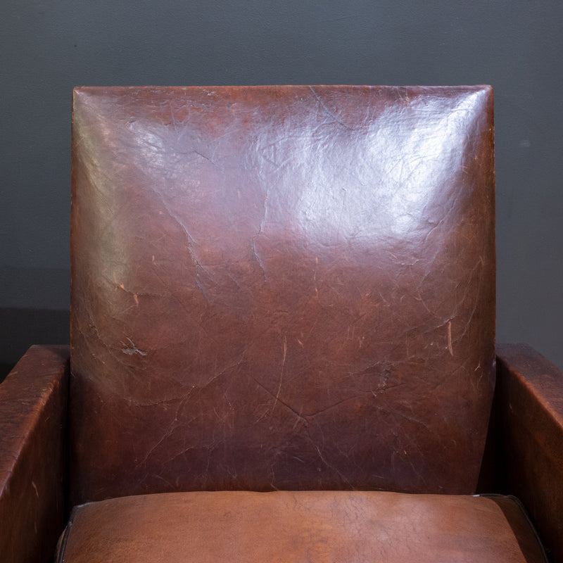 Pair of French Square Back Leather Club Chairs c.1940