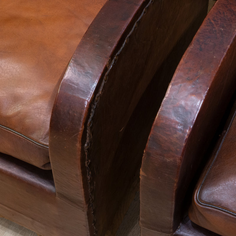 Pair of French Square Back Leather Club Chairs c.1940