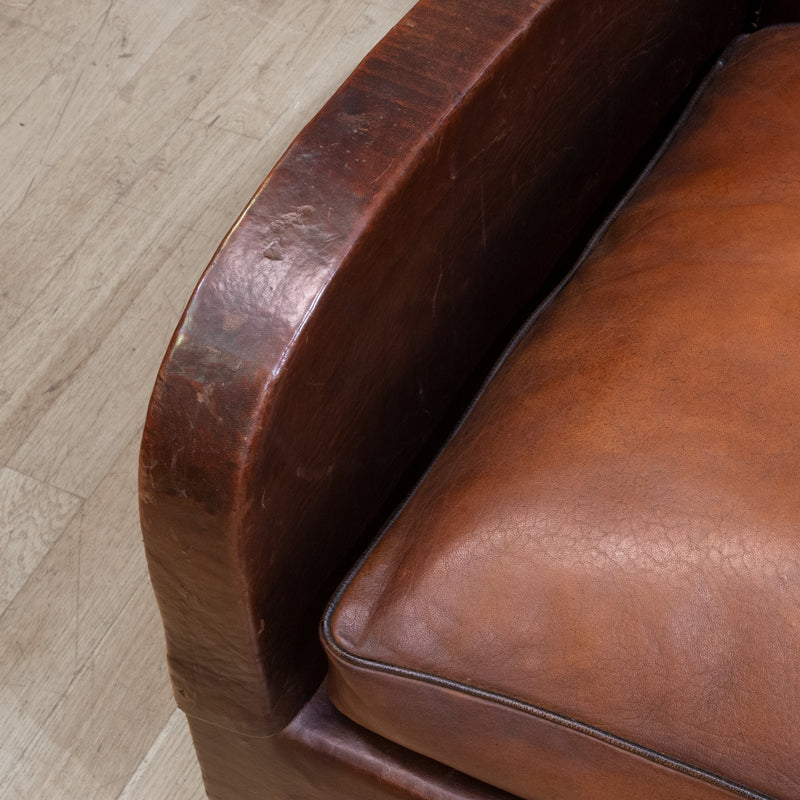 Pair of French Square Back Leather Club Chairs c.1940