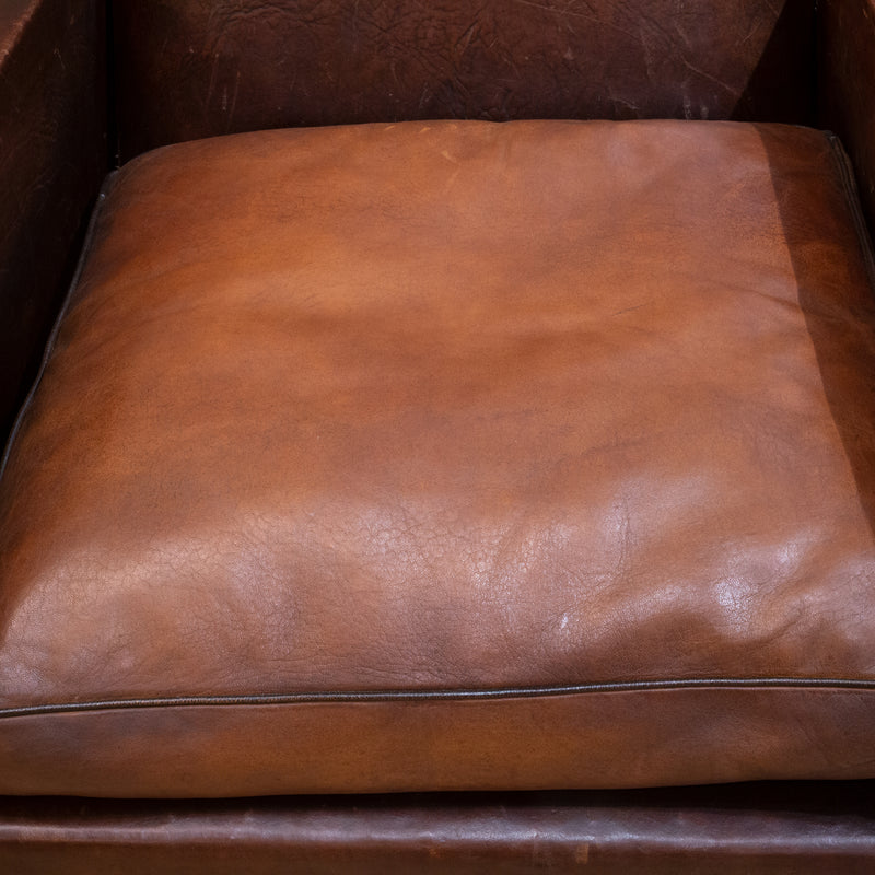 Pair of French Square Back Leather Club Chairs c.1940