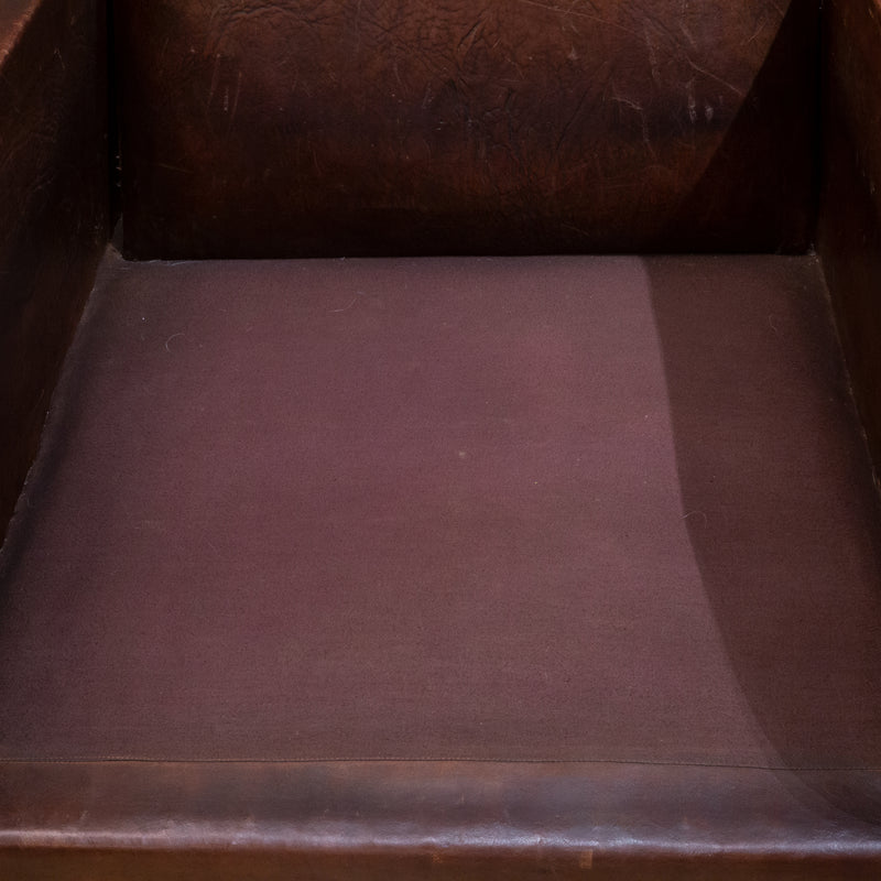 Pair of French Square Back Leather Club Chairs c.1940