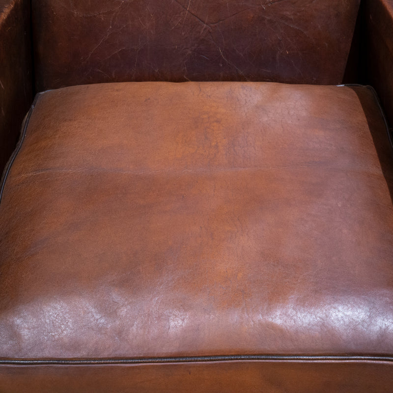 Pair of French Square Back Leather Club Chairs c.1940