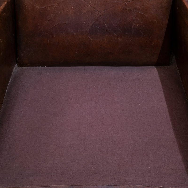 Pair of French Square Back Leather Club Chairs c.1940