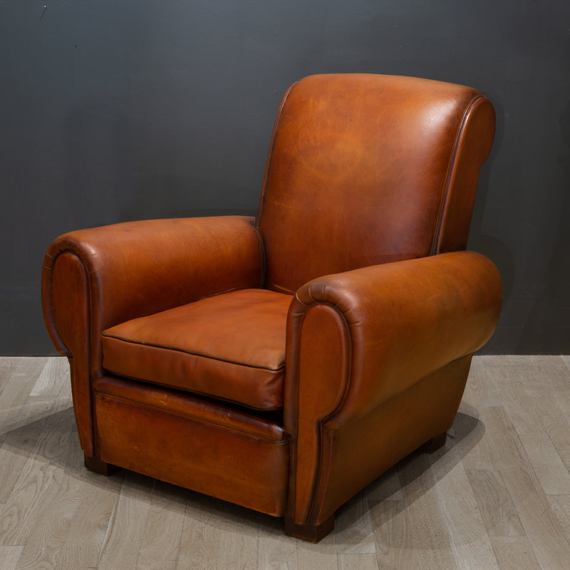 Early 20th c. French Rollback Sheep Hide Club Chair c.1940