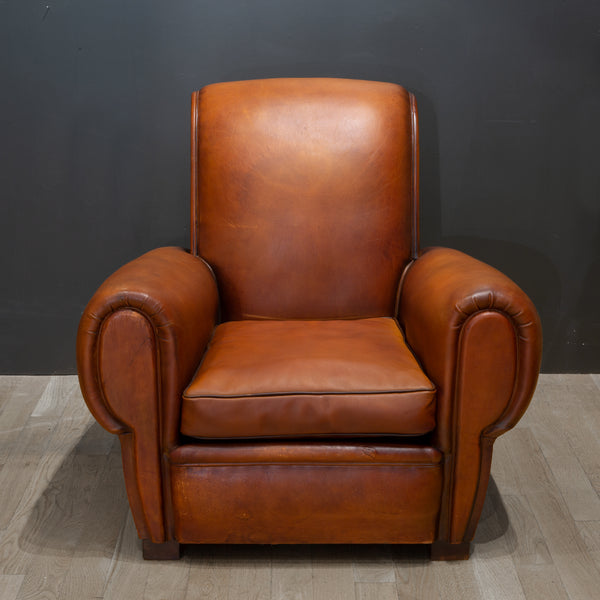 Early 20th c. French Rollback Sheep Hide Club Chair c.1940