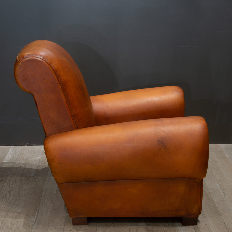 Early 20th c. French Rollback Sheep Hide Club Chair c.1940