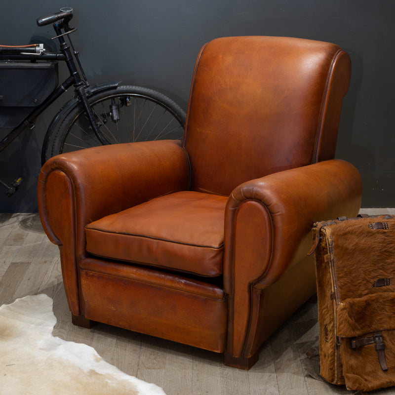 Early 20th c. French Rollback Sheep Hide Club Chair c.1940