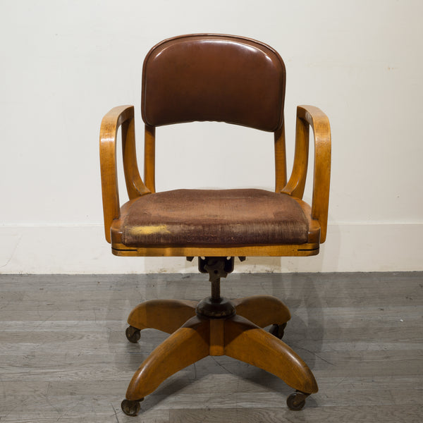 Adjustable Gunlocke Oak Swivel Desk Chair c.1940