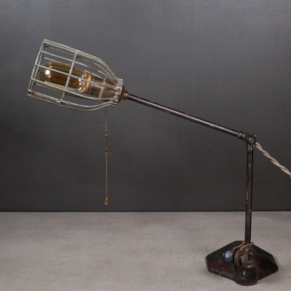 19th c. Adjustable Cast Iron Caged Table Lamp