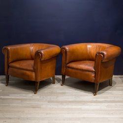 Pair of Sheep Hide French Round Club Chairs c.1940
