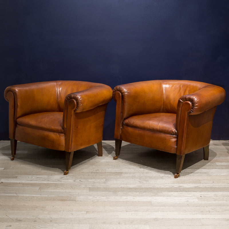 Pair of Sheep Hide French Round Club Chairs c.1940