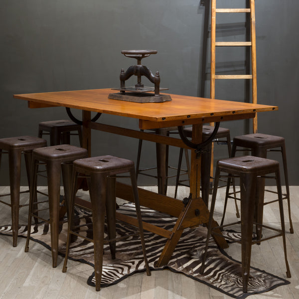 Large Antique Hamilton Wood and Cast Iron Drafting Table c.1930