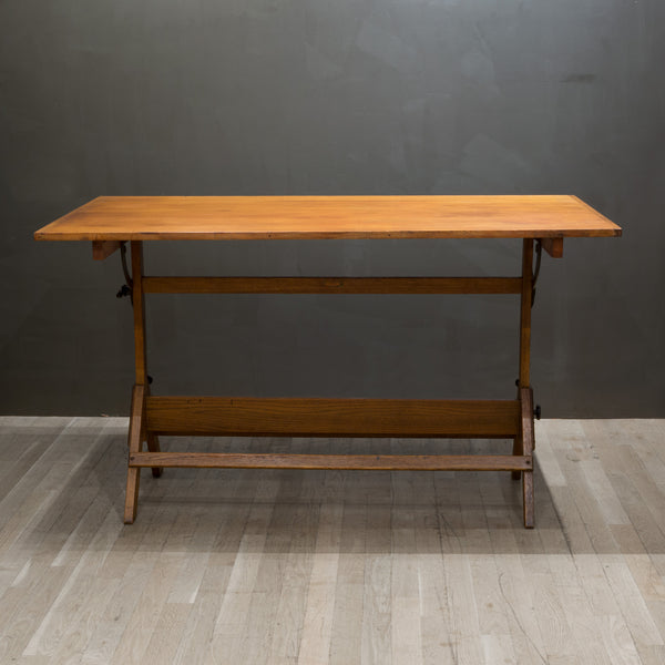 Large Antique Hamilton Wood and Cast Iron Drafting Table c.1930