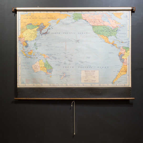 Large Pacific Ocean Pull Down Classroom Map c.1943