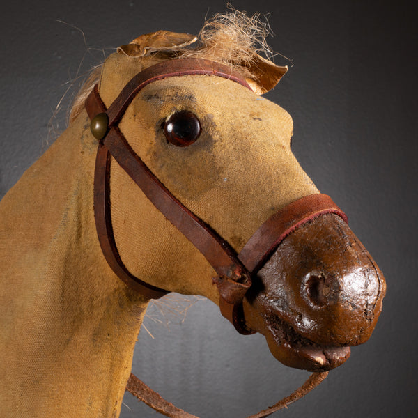 Early 20th c. Wood and Leather Horse Pull Toy c.1930