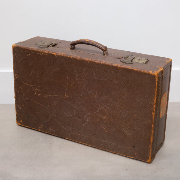 Brown Leather Suitcase with Brass Locks c.1940