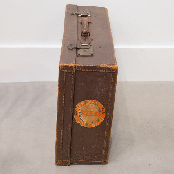Brown Leather Suitcase with Brass Locks c.1940