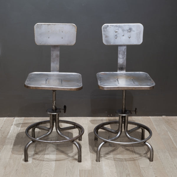Mid-century Adjustable Metal Factory Swivel Stools c.1950-Price is per stool
