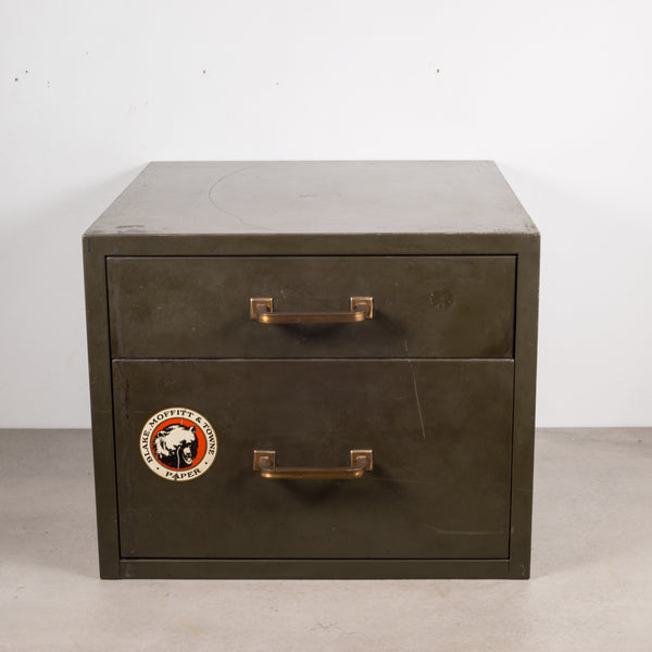 Industrial Factory Two Drawer Cabinet with Brass Pulls c.1940