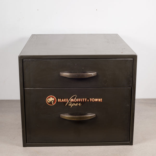 Industrial Factory Two Drawer Cabinet with Brass Pulls c.1940