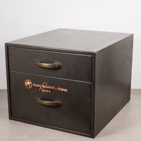 Industrial Factory Two Drawer Cabinet with Brass Pulls c.1940