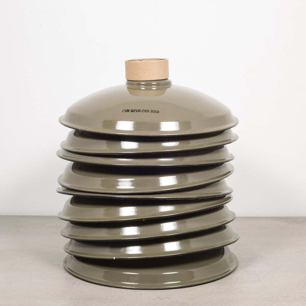 Midcentury New Old Stock Enameled and Porcelain Military Light Shades, c. 1950