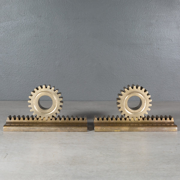 Mid-century Solid Bronze Gear Bookends c.1960