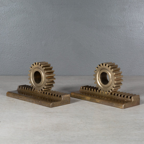 Mid-century Solid Bronze Gear Bookends c.1960