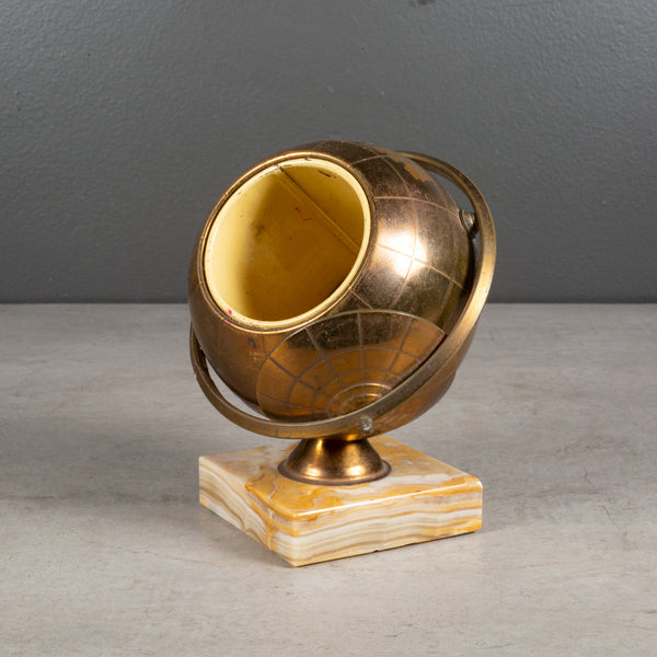 Mid-century Brass Globe Cigarette Holder Mounted on Marble c.1960