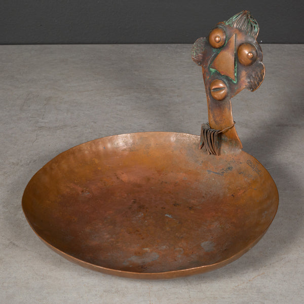 Mid-century Francisco Rebajes African Ubangi Tribe Copper Dish c.1940-1950