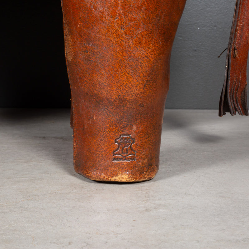 Large Dimitri Omersa for Abercrombie & Fitch Leather Bull Footstool/Ottoman c.1960