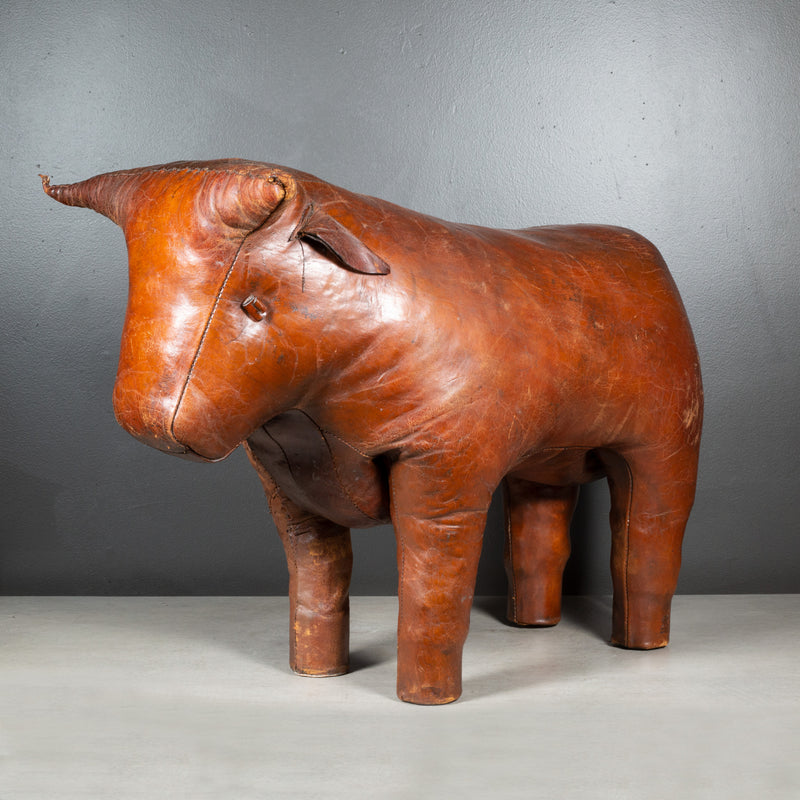 Large Dimitri Omersa for Abercrombie & Fitch Leather Bull Footstool/Ottoman c.1960