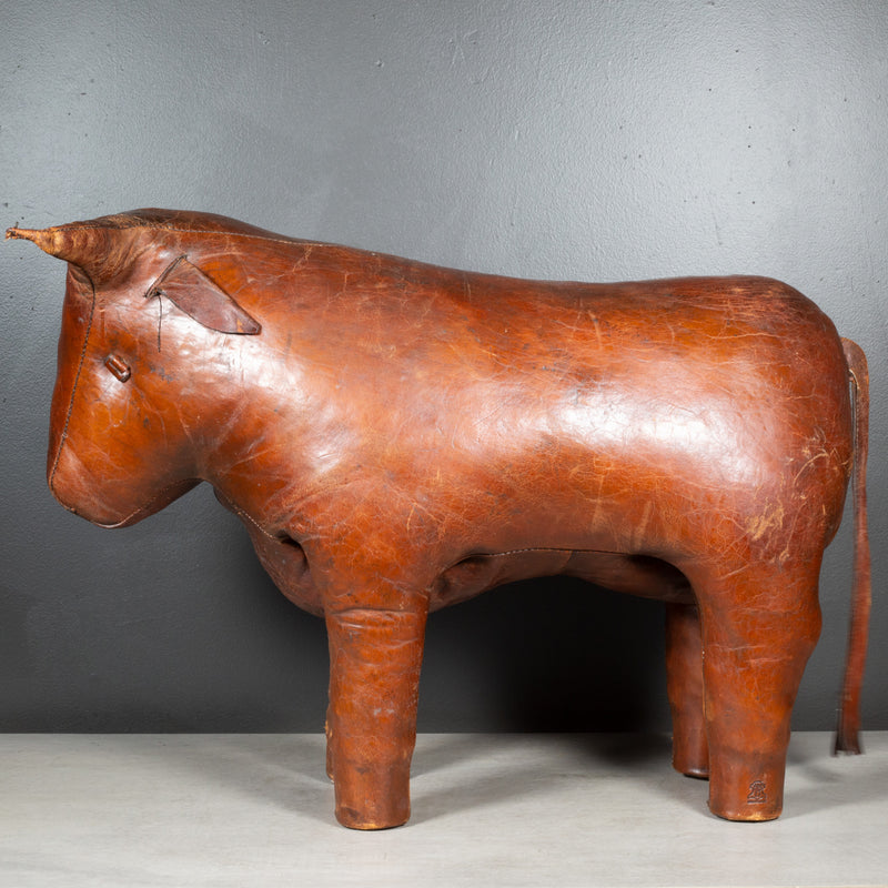 Large Dimitri Omersa for Abercrombie & Fitch Leather Bull Footstool/Ottoman c.1960