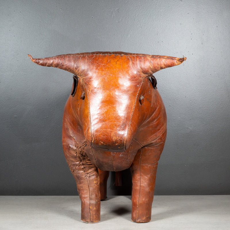 Large Dimitri Omersa for Abercrombie & Fitch Leather Bull Footstool/Ottoman c.1960