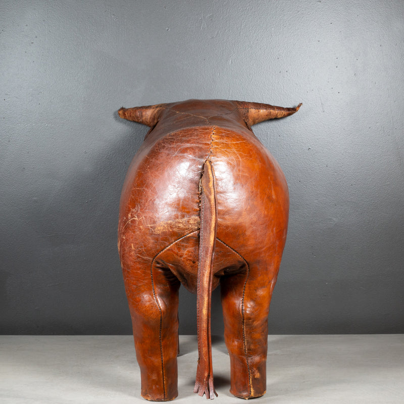 Large Dimitri Omersa for Abercrombie & Fitch Leather Bull Footstool/Ottoman c.1960