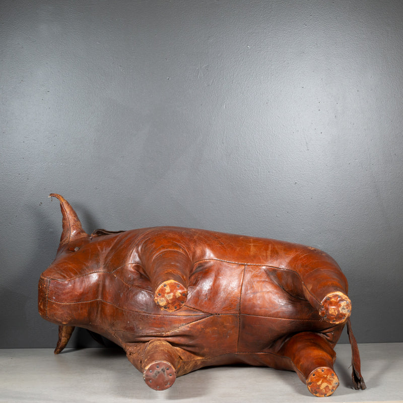 Large Dimitri Omersa for Abercrombie & Fitch Leather Bull Footstool/Ottoman c.1960